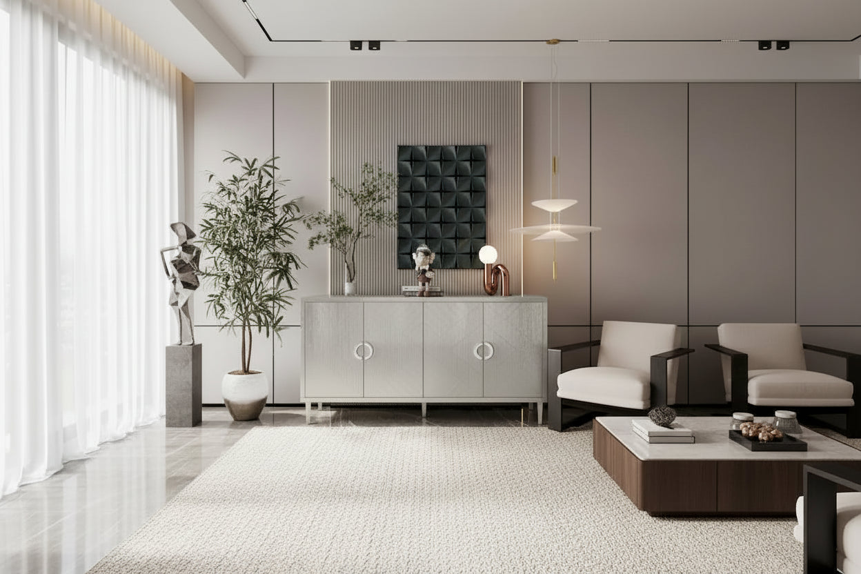 4-Door Storage Cabinet with Pine Legs and MDF