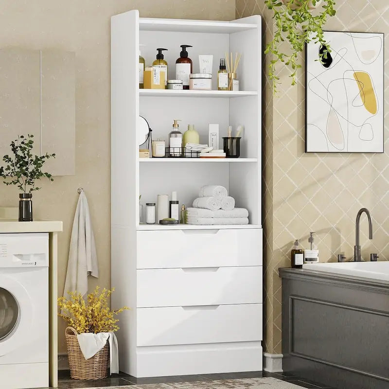 Kitchen Storage Cabinet Bookcase 3 Drawers Open Shelves - N/A